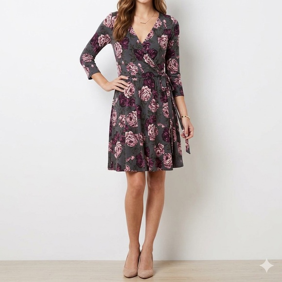 Iz Byer Dresses & Skirts - Iz Byer Gray and Burgundy Floral Long Sleeve Dress